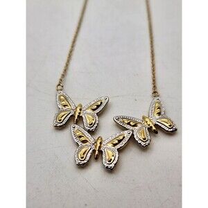 Vintage 1/20 12K GF Two-Tone Triple Butterfly Pendant Necklace 18" Gold Filled